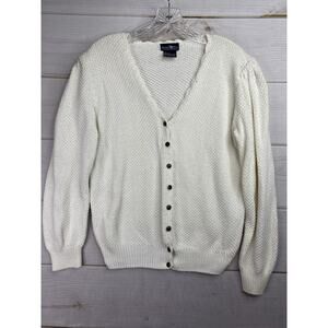 Vtg Hunters Run Sweater Cardigan Womens L Cottagecore Puff Sleeve Cream Granny